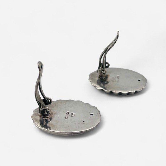 Vintage Sterling Silver Clip On Earrings Ribbed Oval Shell Thailand‎ 925 - Picture 5 of 9